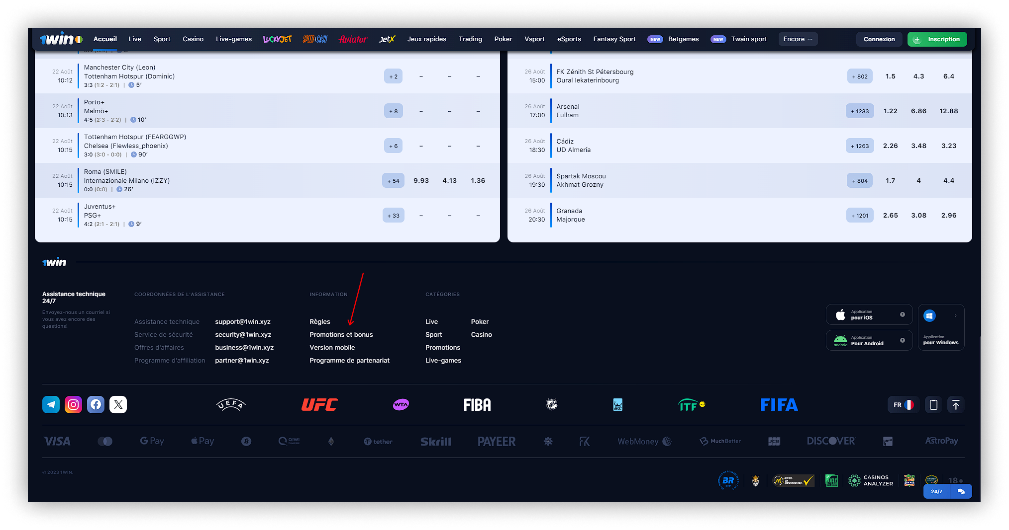 bonus et promotions 1win