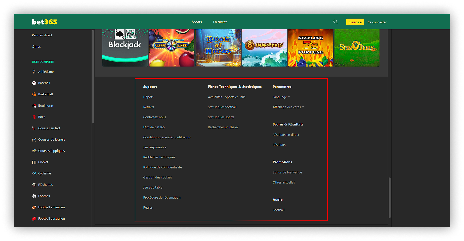 section d'information bet365
