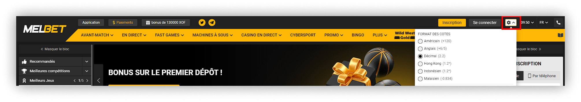 parametres du site melbet