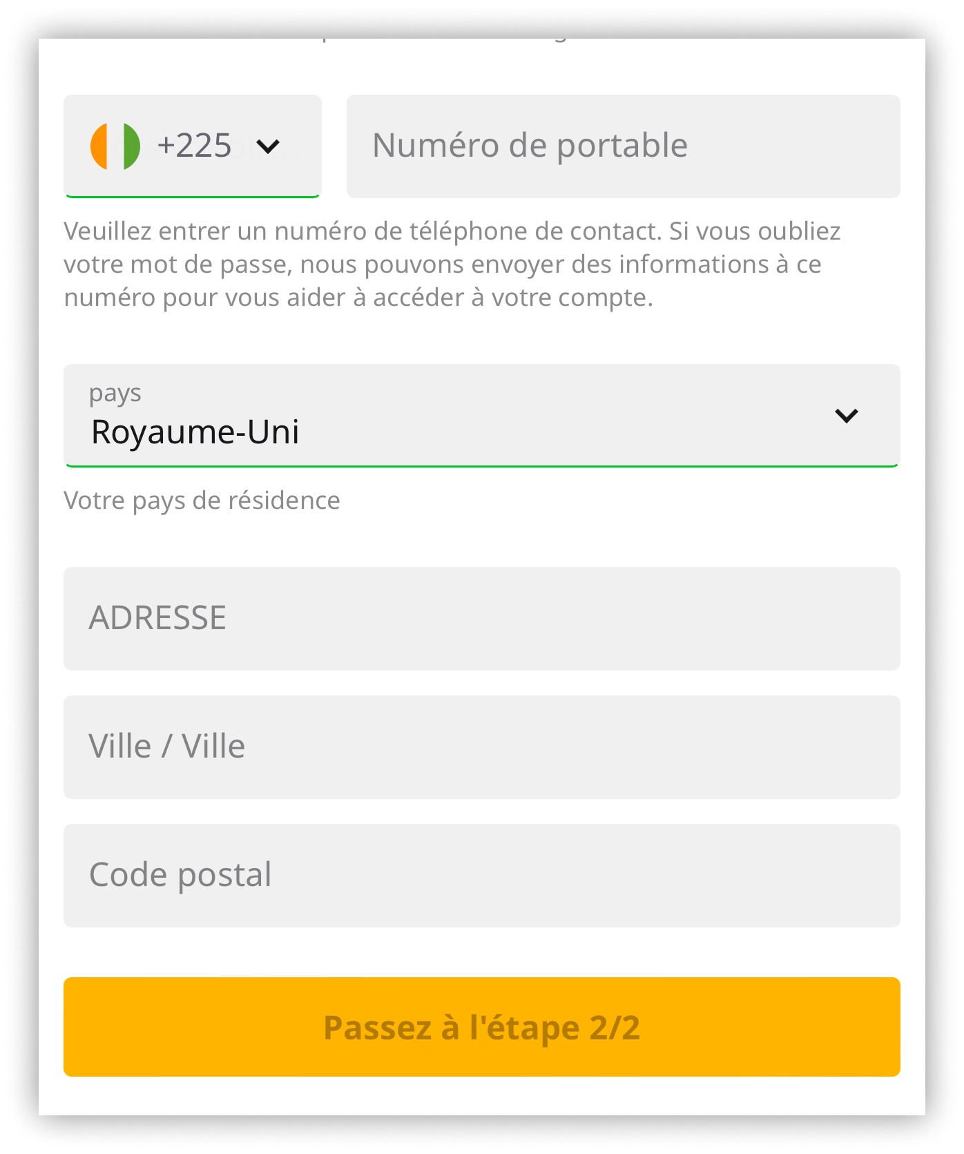 formulaire d'inscription Betfair