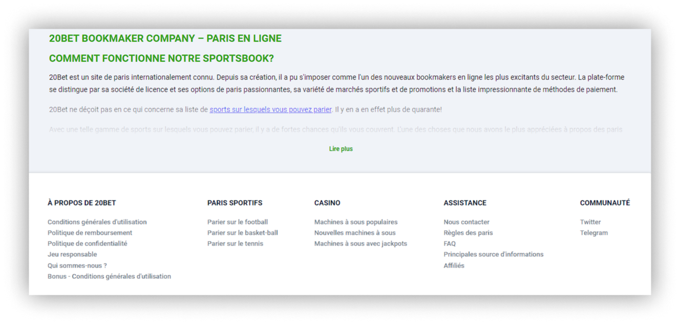 section d'information 20bet