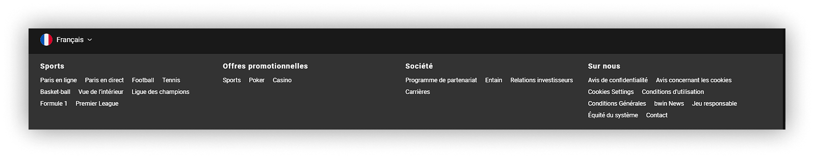 bas de la page du site bwin