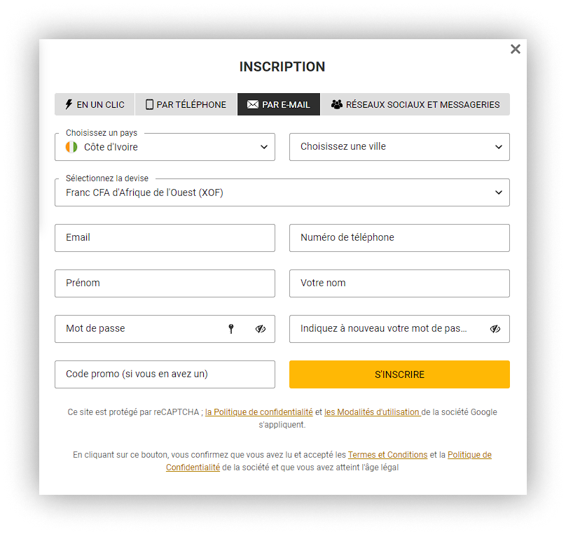 inscription par e-mail melbet