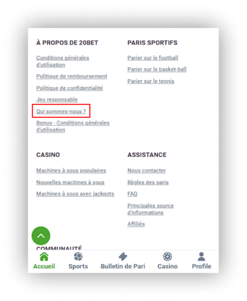 a propos de 20bet