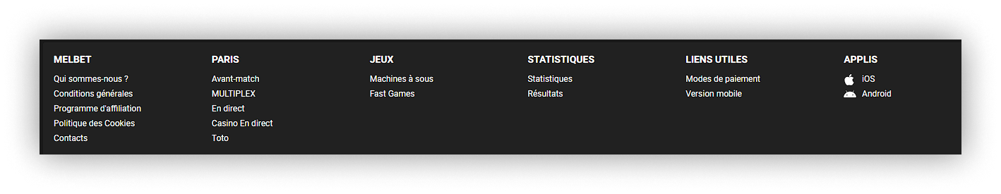 bas de la page melbet