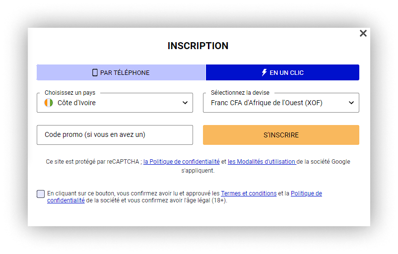 inscription en un clic PariPesa