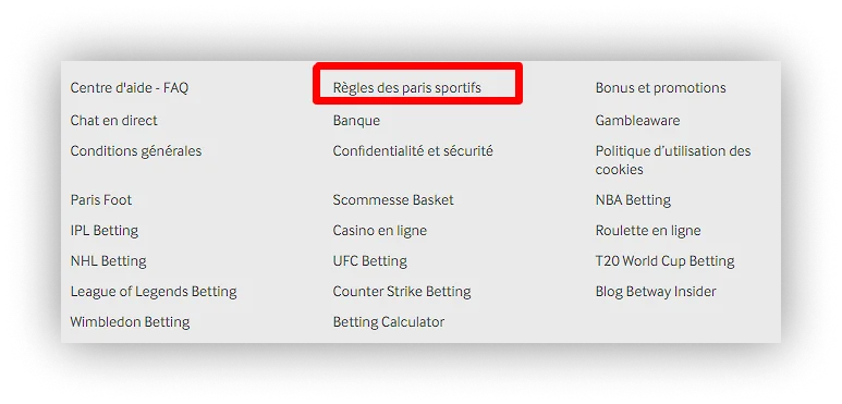 règles des paris sportifs betway