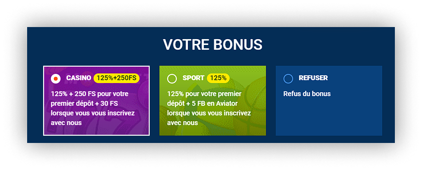 Bonus pour l'inscription